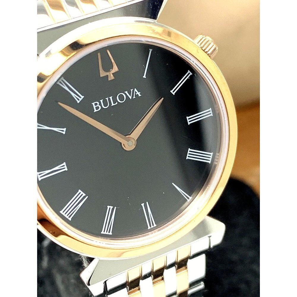 Bulova Women's Watch 98L265 Regatta Quartz Black Dial Two Tone Rose Gold Silver